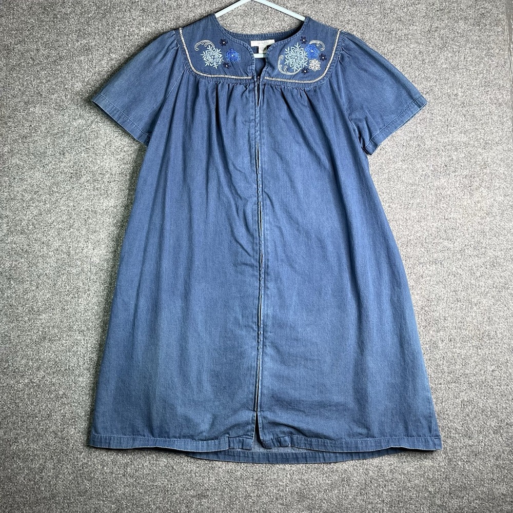 Go Softly Patio‎ Denim Dress Medium M Full Zip Embroidered Blue